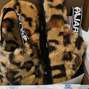 Pajar Brown Leopard Furry Slippers